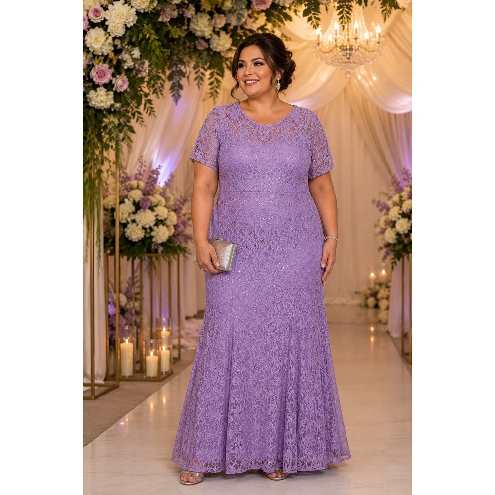 Women's Lavender Elegance All-Over Lace Maxi Dress Formal Wedding Made USA Sz 2X